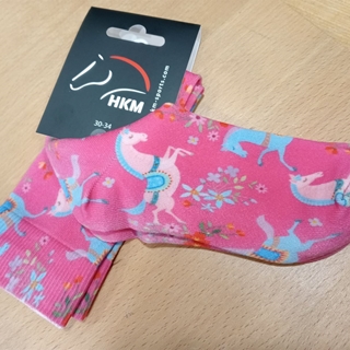 Calcetines finos HKM Sports Equipment, Pony Dream caballos rosa, talla 30/34 - Imagen 1